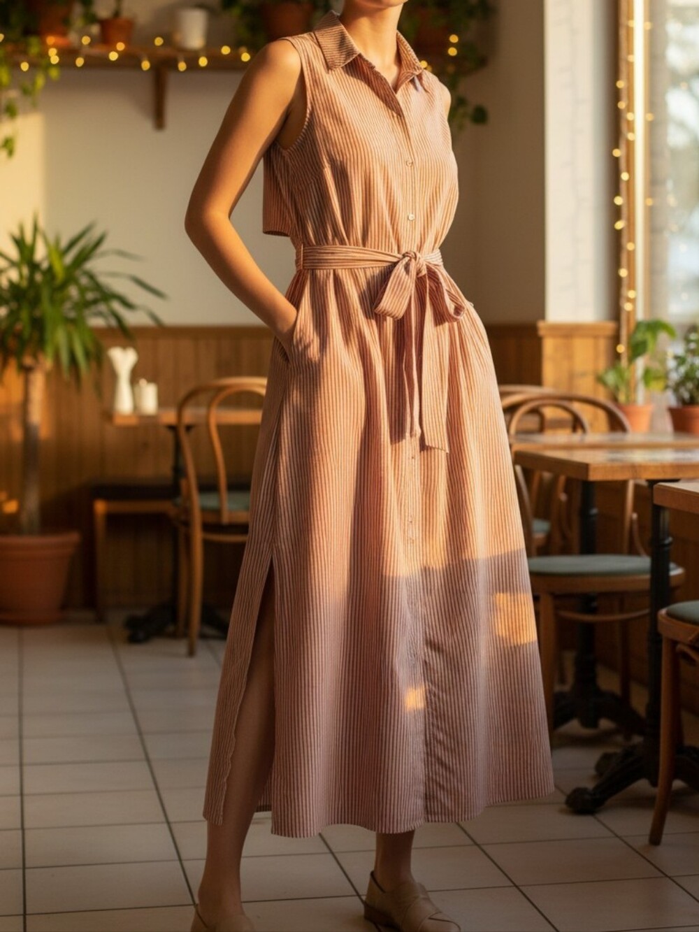 Mossimo | Sleeveless Midi Shirt Dress | Dusty Pink & White Stripes